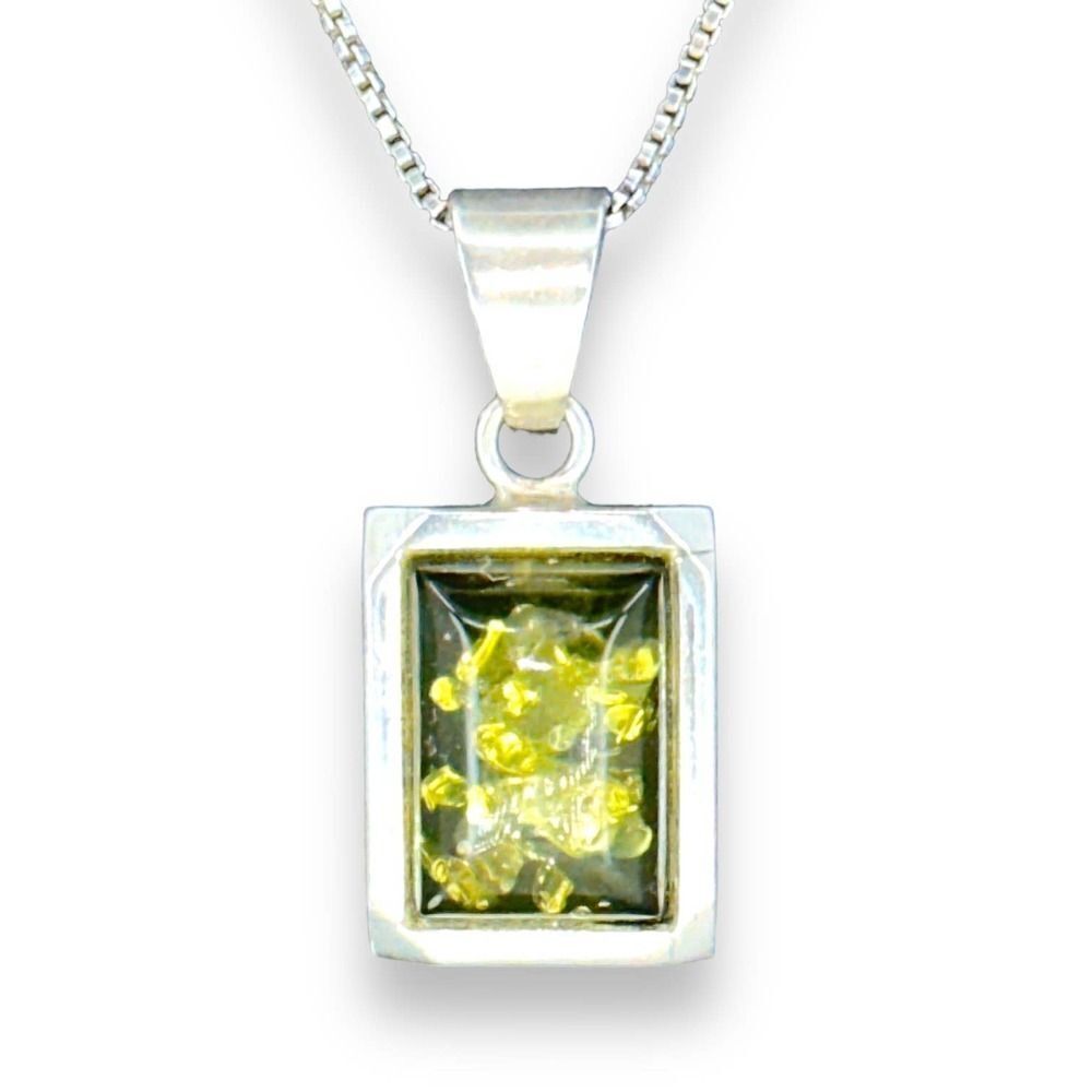 Sterling Silver Green Glass Pendant and Necklace 21”